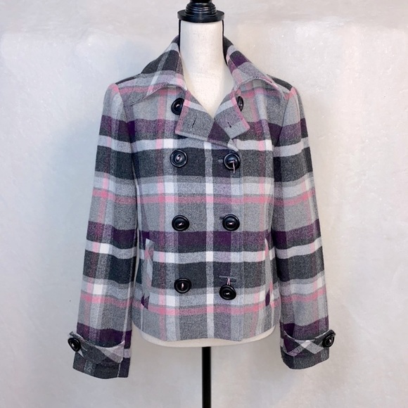 CAbi Jackets & Blazers - CAbi Double Breasted Wool Blend Cropped Plaid Coat